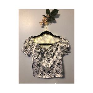 PLT White Ditsy Print Woven Frill Bardot Crop Top